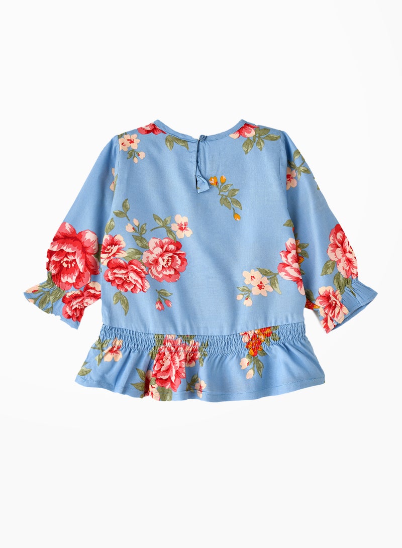Jelliene Girls' Floral Print Peplum Top - Image 2