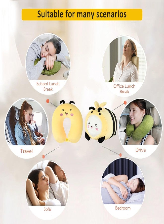 stocaggio Kids Travel Pillow - 2-in-1 Deformable Kids Neck Pillow for Traveling, Soft U-Shaped Pillow with Adorable Animal Design, Comfy Sleep and Play, Ideal for Airplane Traveling - Yellow Bee - Image 5