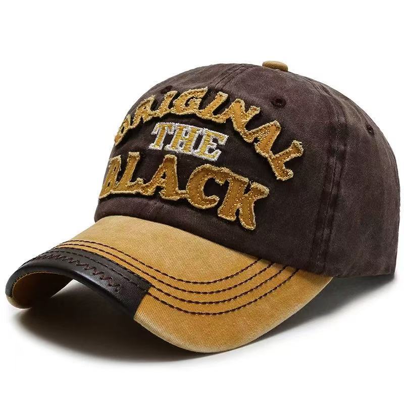 Trendy Embroidered Letter Baseball Cap Personalized Distressed Leather Duckbill Cap Adjustable Outdoor Sun Hat - Image 5