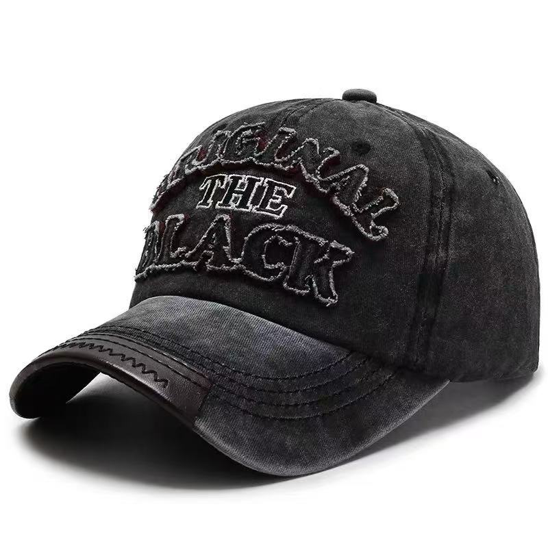 Trendy Embroidered Letter Baseball Cap Personalized Distressed Leather Duckbill Cap Adjustable Outdoor Sun Hat - Image 4