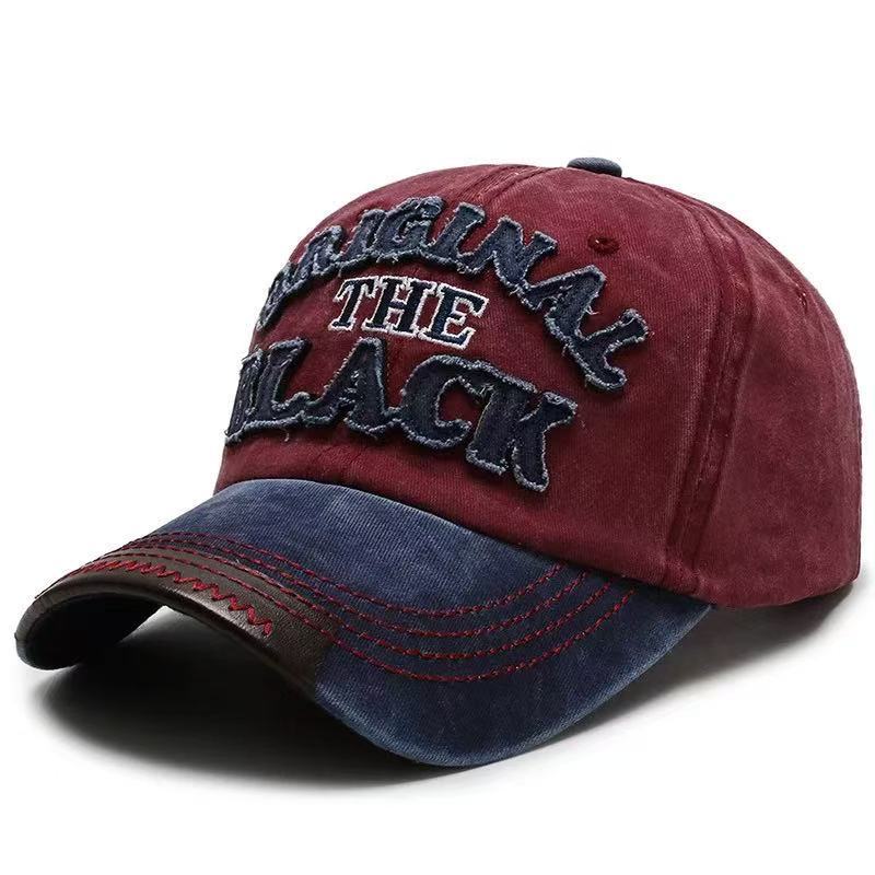 Trendy Embroidered Letter Baseball Cap Personalized Distressed Leather Duckbill Cap Adjustable Outdoor Sun Hat - Image 1