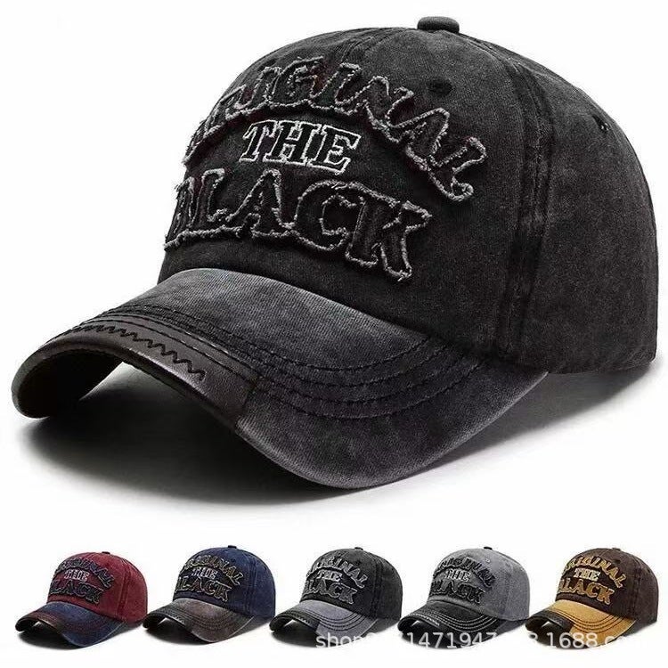 Trendy Embroidered Letter Baseball Cap Personalized Distressed Leather Duckbill Cap Adjustable Outdoor Sun Hat - Image 2