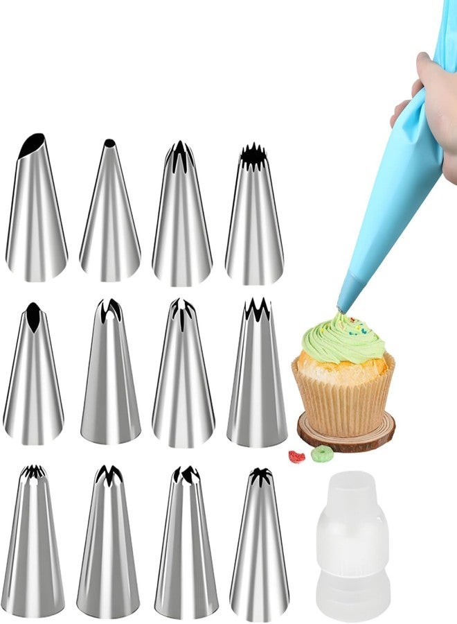 CLICKSY 12 Piece Set Cake Decorating Set Frosting Icing Piping Bag Tips with Steel Nozzles. Reusable & Washable - Image 1