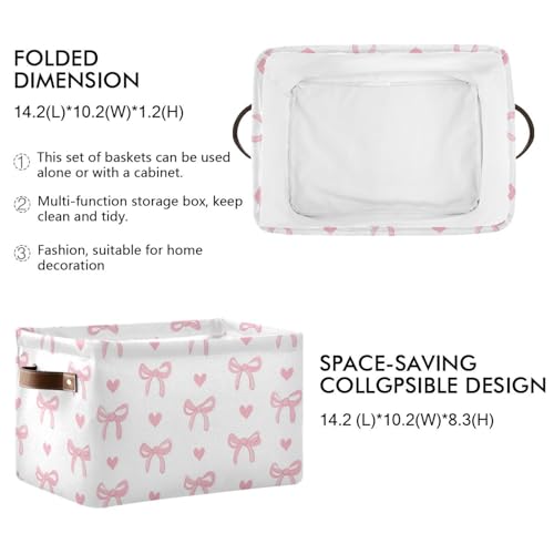 Aslsiy Storage Basket Cute Coquette Pink Bow Nursery Bins White Baby Box Canvas Clothes Shelf Basket Laundry Hamper 1 Pcs - Image 3