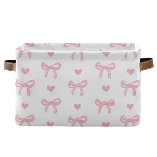 Aslsiy Storage Basket Cute Coquette Pink Bow Nursery Bins White Baby Box Canvas Clothes Shelf Basket Laundry Hamper 1 Pcs - Image 1