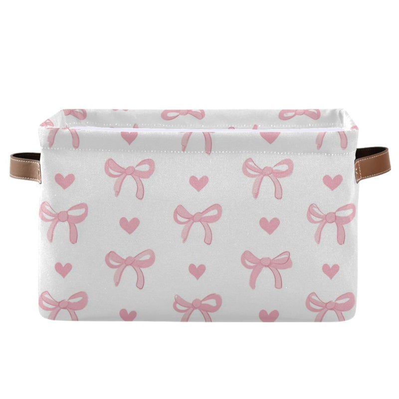 Aslsiy Storage Basket Cute Coquette Pink Bow Nursery Bins White Baby Box Canvas Clothes Shelf Basket Laundry Hamper 1 Pcs - Image 2