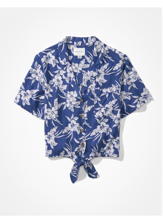 American Eagle - AE Tie-Front Button-Up Shirt - Image 1