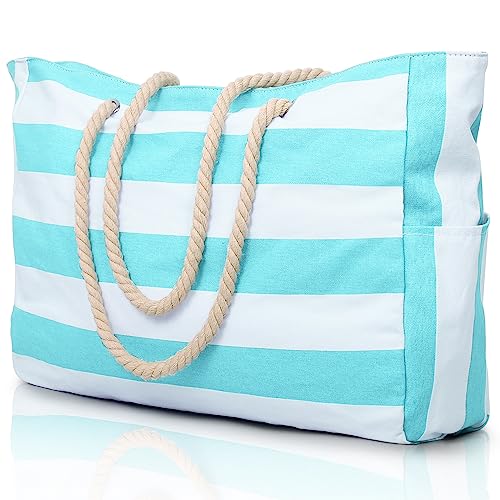 Becokan Beach Bag Large Beach Tote Bag for Women Waterproof Sandproof Swim Pool Bag With Zipper - Image 1
