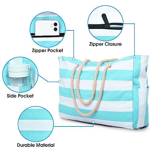 Becokan Beach Bag Large Beach Tote Bag for Women Waterproof Sandproof Swim Pool Bag With Zipper - Image 2