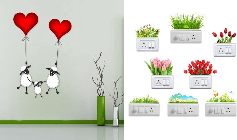 Eja Art Sheeps Hanging on Balloon Flowers Switch Board Sticker - Image 1