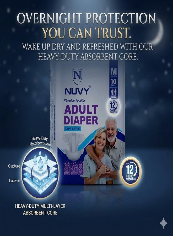 Nuvy Adult Diaper Tape M (Waist Size -26" to 42") 10 Units, 12Hours Leak Proof Protection, Odour Free - Image 3