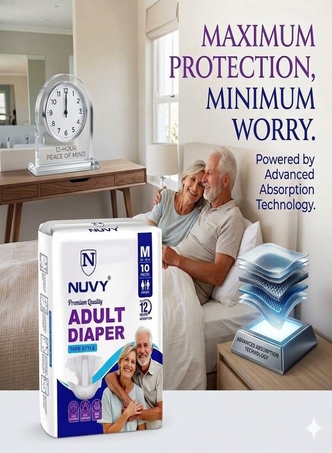 Nuvy Adult Diaper Tape M (Waist Size -26" to 42") 10 Units, 12Hours Leak Proof Protection, Odour Free - Image 4