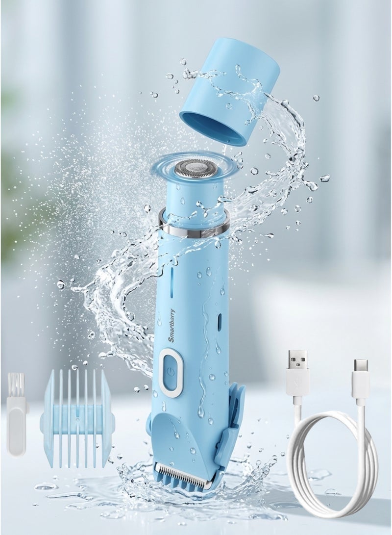 Smartbarry K01 Women's 2-in-1 Dual Head Electric Shaver & Bikini Trimmer, Cordless USB-C Rechargeable, Blue - Image 1