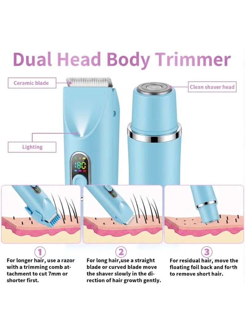 Smartbarry K01 Women's 2-in-1 Dual Head Electric Shaver & Bikini Trimmer, Cordless USB-C Rechargeable, Blue - Image 2