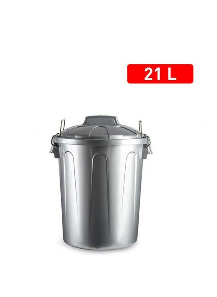 Plastic Forte Drum Dustbin, 21L, Silver - Image 1