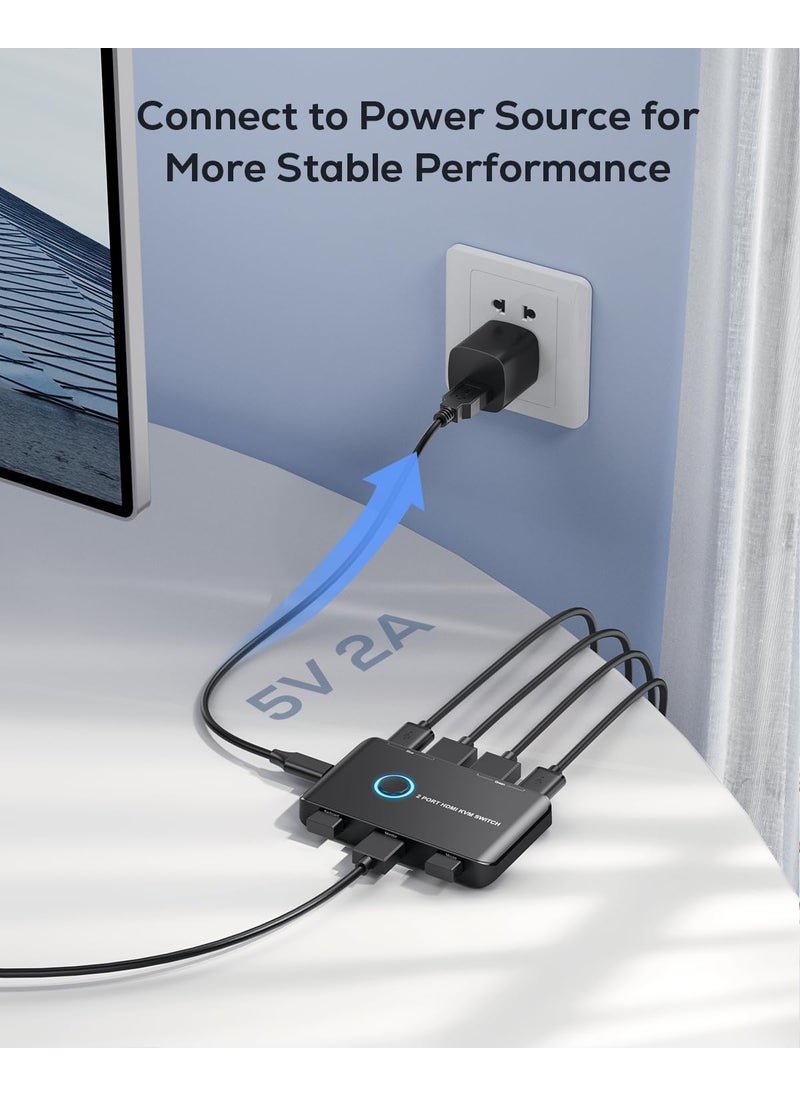 ABLEWE KVM Switch HDMI 2 Port Box,ABLEWE USB and HDMI Switch for 2 Computers Share Keyboard Mouse Printer and one HD Monitor,Support UHD 4K@60Hz,with 2 USB Cable and 2 HDMI Cable  - Image 4