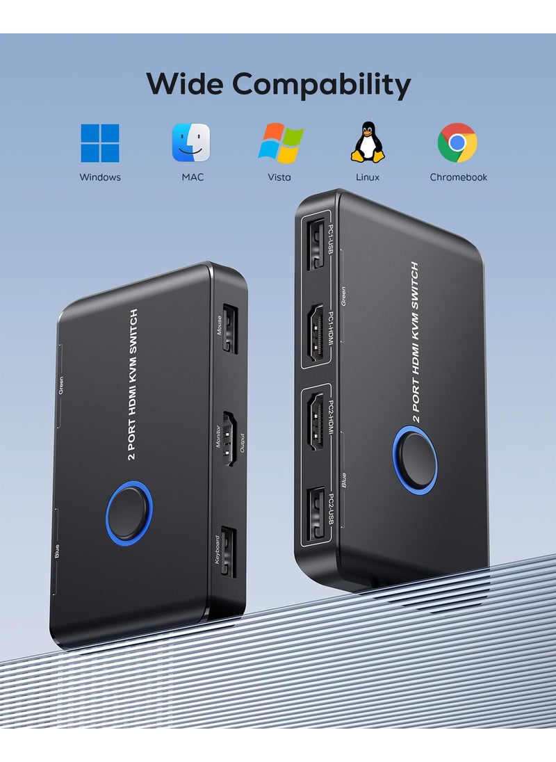 ABLEWE KVM Switch HDMI 2 Port Box,ABLEWE USB and HDMI Switch for 2 Computers Share Keyboard Mouse Printer and one HD Monitor,Support UHD 4K@60Hz,with 2 USB Cable and 2 HDMI Cable  - Image 5