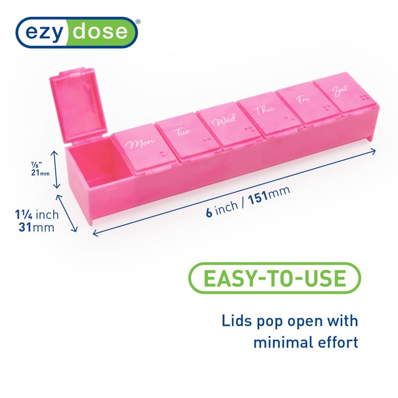 EZY DOSE Weekly (7-Day) Daily Pill Case, Medicine Planner, Vitamin Organizer, Supplement Container, Convenient and Easy to Use, Large Compartments, Pink, Travel-Friendly, Made in The USA, BPA Free - Image 2