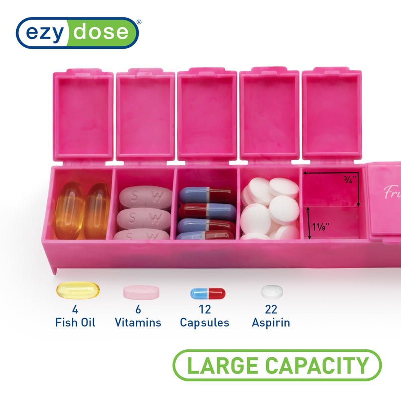 EZY DOSE Weekly (7-Day) Daily Pill Case, Medicine Planner, Vitamin Organizer, Supplement Container, Convenient and Easy to Use, Large Compartments, Pink, Travel-Friendly, Made in The USA, BPA Free - Image 3