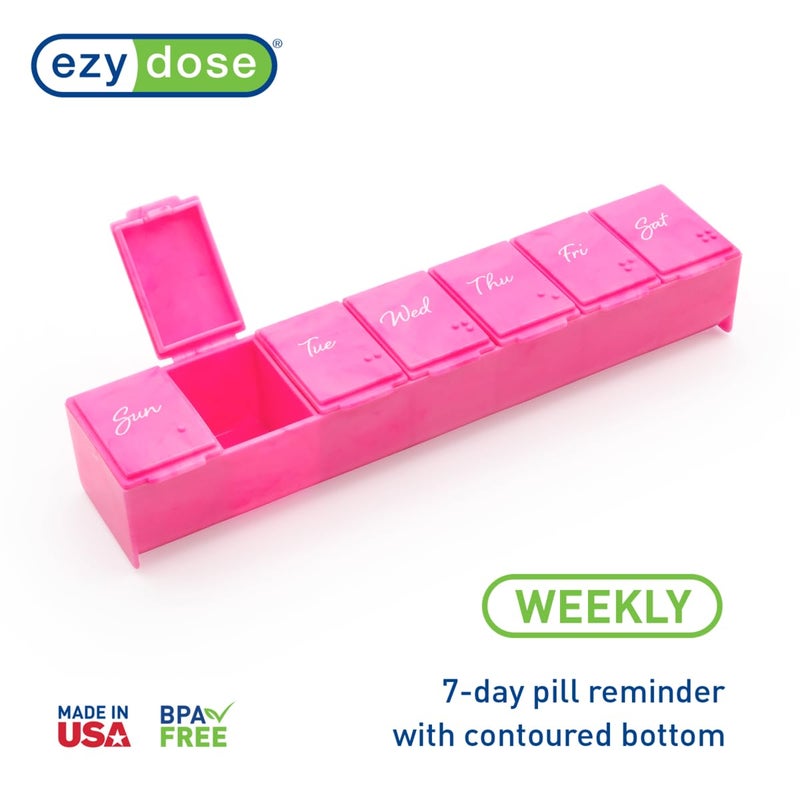 EZY DOSE Weekly (7-Day) Daily Pill Case, Medicine Planner, Vitamin Organizer, Supplement Container, Convenient and Easy to Use, Large Compartments, Pink, Travel-Friendly, Made in The USA, BPA Free - Image 4