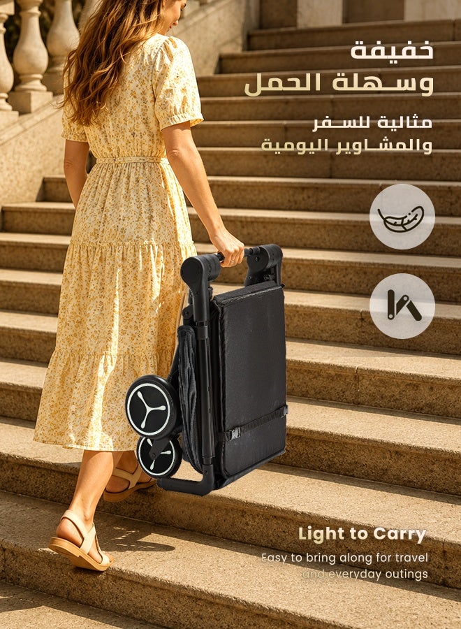 أوميني عربة أطفال للسفر والطائرة، خفيفة الوزن 5.5 كجم، قابلة للطي بحجم 55×32×26 سم، تقف بعد الطي، مسند ظهر قابل للتعديل، حزام أمان خماسي النقاط - Image 3