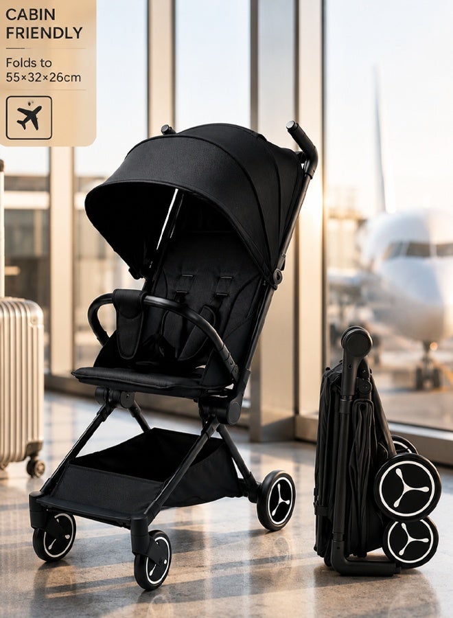 Ominii Cabin Baby Stroller, 5.5kg Lightweight Compact Travel Stroller, Folds to 55×32×26cm, Self-Standing Fold, Adjustable Recline, 5-Point Harness - Image 1