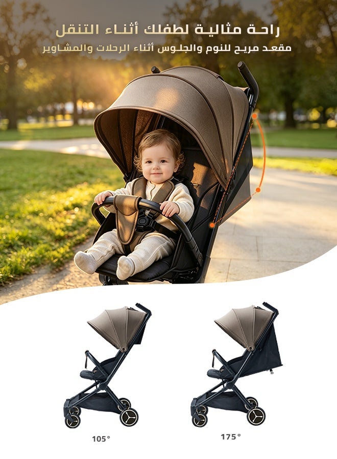 Ominii Cabin Baby Stroller, 5.5kg Lightweight Compact Travel Stroller, Folds to 55×32×26cm, Self-Standing Fold, Adjustable Recline, 5-Point Harness - Image 5