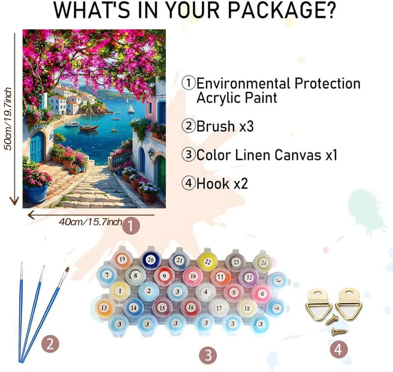 MBNTJHT DIY Scenery Paint by Numbers Kit for Adults,Unframed Landscape Paint by Number Kits on Canvas with Brushes,Flowers and Sea Oil Painting Kits for Home Wall Decor 16X20 Inch/40X50 cm. - Image 2
