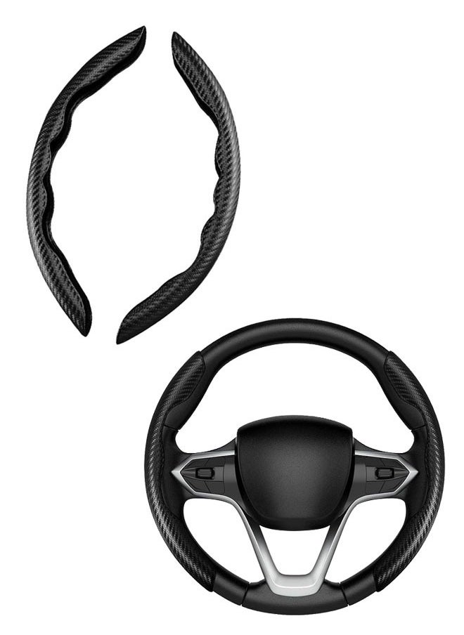 وهاواي Carbon Fiber Steering Wheel Cover, 2PCS Segmented Steering Wheel Protector,  Anti-Slip, Comfortable Grip, Universal Fit for 99% Car Interior Accessories (BLACK)  - Image 1