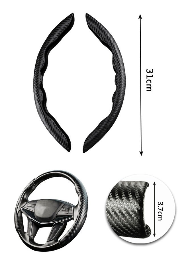 وهاواي Carbon Fiber Steering Wheel Cover, 2PCS Segmented Steering Wheel Protector,  Anti-Slip, Comfortable Grip, Universal Fit for 99% Car Interior Accessories (BLACK)  - Image 2