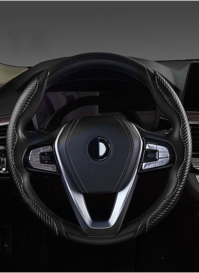 وهاواي - Carbon Fiber Steering Wheel Cover, 2PCS Segmented Steering Wheel Protector,  Anti-Slip, Comfortable Grip, Universal Fit for 99% Car Interior Accessories (BLACK) - Image 1