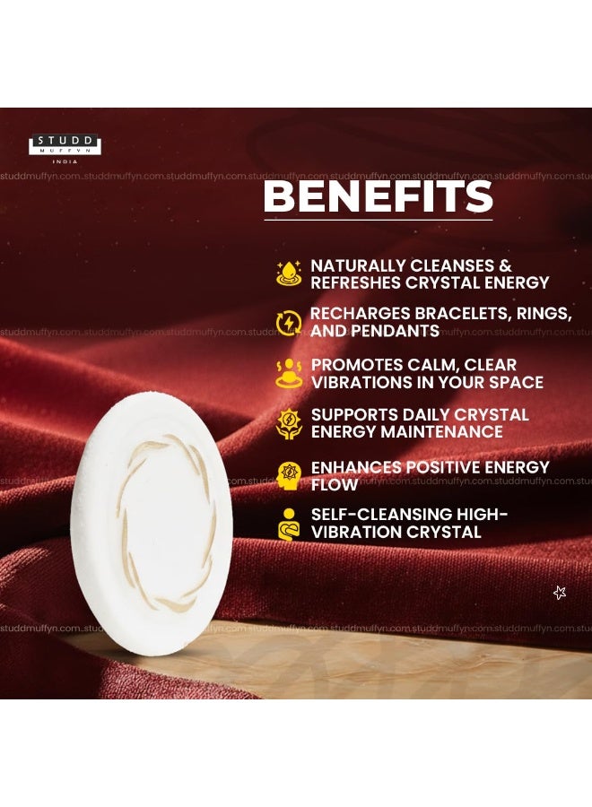 Studd Muffyn | Selenite Crystal Recharging Coaster with Gold Waves for Recharging Crystal Naturally | Base for Bracelets, Rings & Crystals | Meditation & Spiritual Decor | Vastu Friendly Energy Plate - Image 4