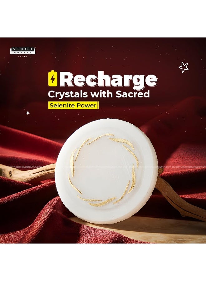 Studd Muffyn | Selenite Crystal Recharging Coaster with Gold Waves for Recharging Crystal Naturally | Base for Bracelets, Rings & Crystals | Meditation & Spiritual Decor | Vastu Friendly Energy Plate - Image 3
