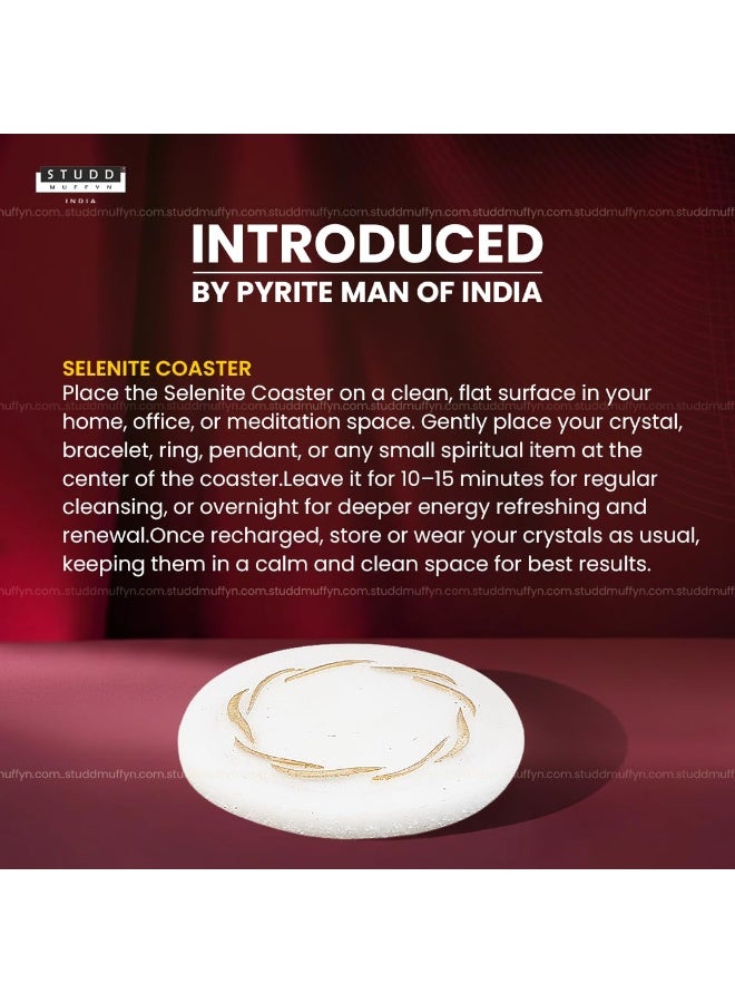 Studd Muffyn | Selenite Crystal Recharging Coaster with Gold Waves for Recharging Crystal Naturally | Base for Bracelets, Rings & Crystals | Meditation & Spiritual Decor | Vastu Friendly Energy Plate - Image 2