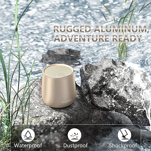 INSMY Small Bluetooth Speaker, Waterproof Mini Portable Wireless Speaker, Punchy Bass Rich Audio Stereo Pairing, Handheld Pocket Size,Built in Mic for Hiking Biking Gift Laptop Tablet (Gold) - Image 3