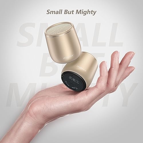INSMY Small Bluetooth Speaker, Waterproof Mini Portable Wireless Speaker, Punchy Bass Rich Audio Stereo Pairing, Handheld Pocket Size,Built in Mic for Hiking Biking Gift Laptop Tablet (Gold) - Image 2