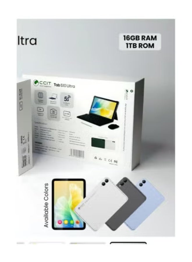 CCIT Tab S10 Ultra 10.1" Android Tablet – 16GB RAM, 1TB ROM, Dual SIM 4G LTE, Full HD Display, Massive 10000mAh Battery, Includes Stylus, Wireless Keyboard & Mouse – Black | High-Performance Android Tablet for Work, Gaming & Entertainment - Image 2