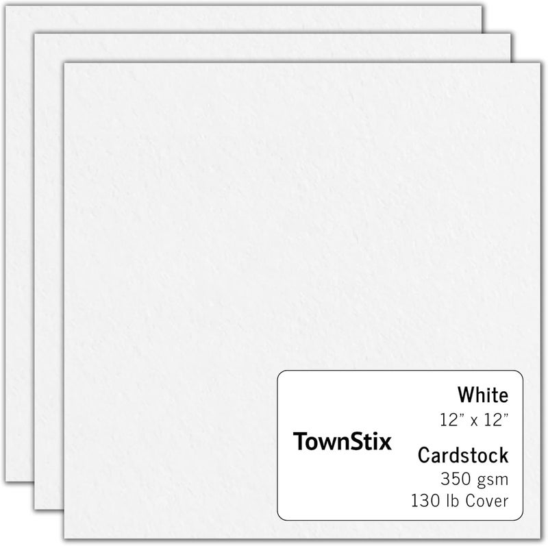 TownStix ورق كرتون أبيض ثقيل 130 رطل 350 جرام لكل متر مربع 12 × 12 20 ورقة - Image 1