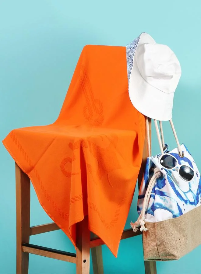 Anemoss Sail Print 100% Turkish Cotton Beach Towel, Orange 70x140cm