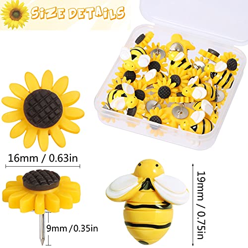CCOZN Sunflower Bee Push Pins, Thumb Tacks Decorative Push Pins Cork Board Pins for Bulletin Board Photos Wall Office Decorations Supplies - Image 2
