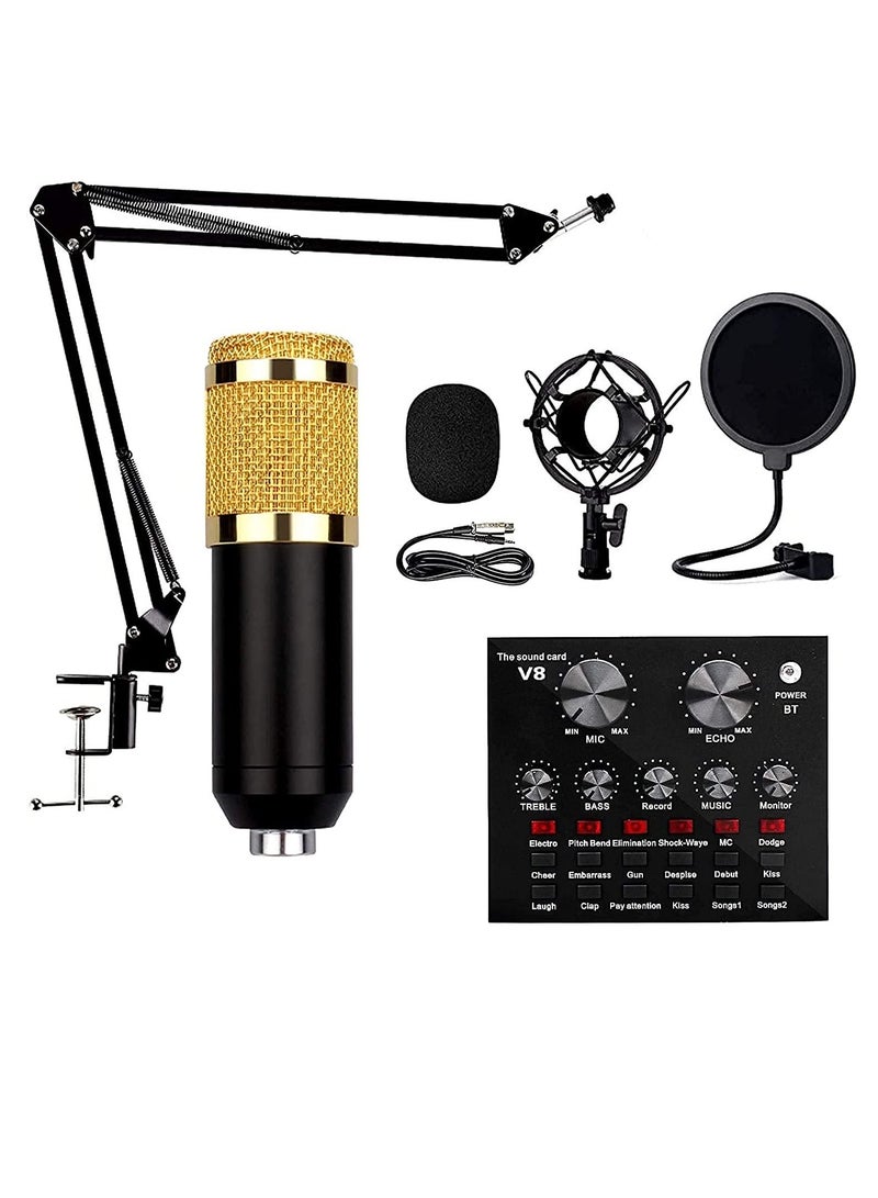 JOMILA Condenser Microphone Bundle Podcast Mic Set With V8 Live Sound Card Adjustable Mic Suspension Scissor Arm And Double Layer Pop Filter For Studio Recording Broadcasting Vocal Microphones  - Image 1