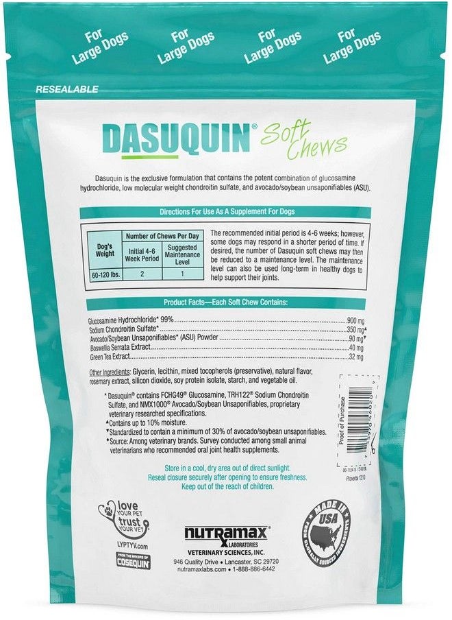 Nutramax Laboratories Nutramax Laboratories Dasuquin Joint Health Supplement for Large Dogs - With Glucosamine, Chondroitin, ASU, Boswellia Serrata Extract, and Green Tea Extract, 84 Soft Chews, DASL84SC  - Image 3