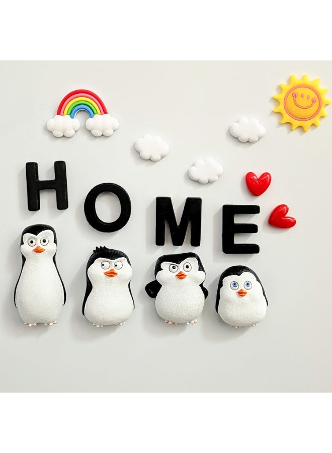general 4 Pcs Madagascar Penguin Magnets with Heart Cloud Rainbow Sun - Cartoon Refrigerator Decor Magnets - Image 1
