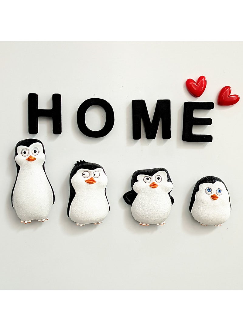 general 4 Pcs Madagascar Penguin Magnets with Heart Cloud Rainbow Sun - Cartoon Refrigerator Decor Magnets - Image 3