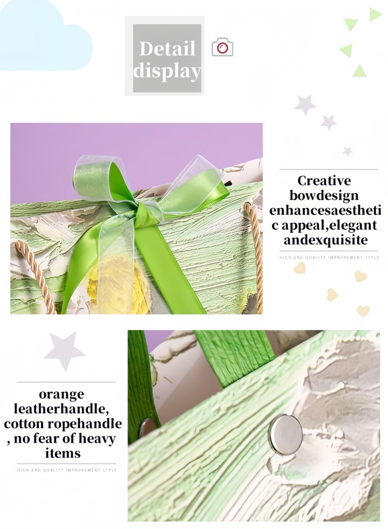 لغة حقيبة هدايا ملونة بمقبض، أكياس هدايا ورقية بطبعة زيتية، مقاس متوسط، أكياس هدايا صغيرة للهدايا وأعياد الميلاد وأكياس هدايا ورقية للأم وحفلات الزفاف والحفلات - Image 2