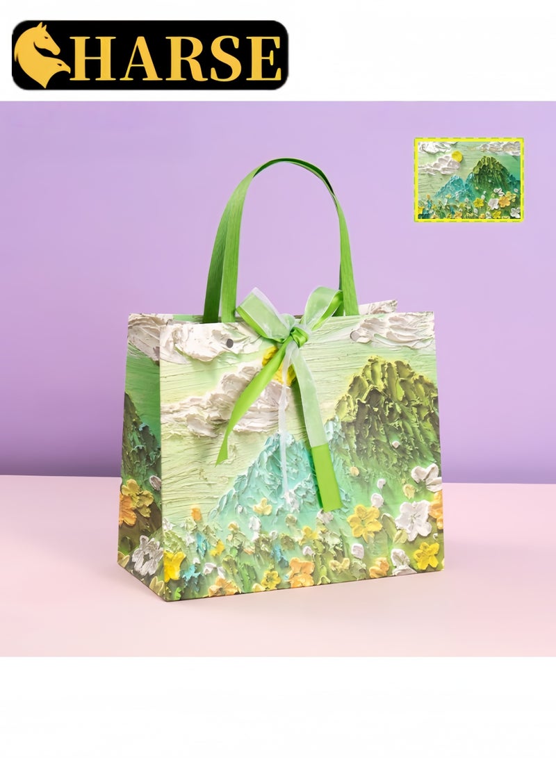 لغة حقيبة هدايا ملونة بمقبض، أكياس هدايا ورقية بطبعة زيتية، مقاس متوسط، أكياس هدايا صغيرة للهدايا وأعياد الميلاد وأكياس هدايا ورقية للأم وحفلات الزفاف والحفلات - Image 1