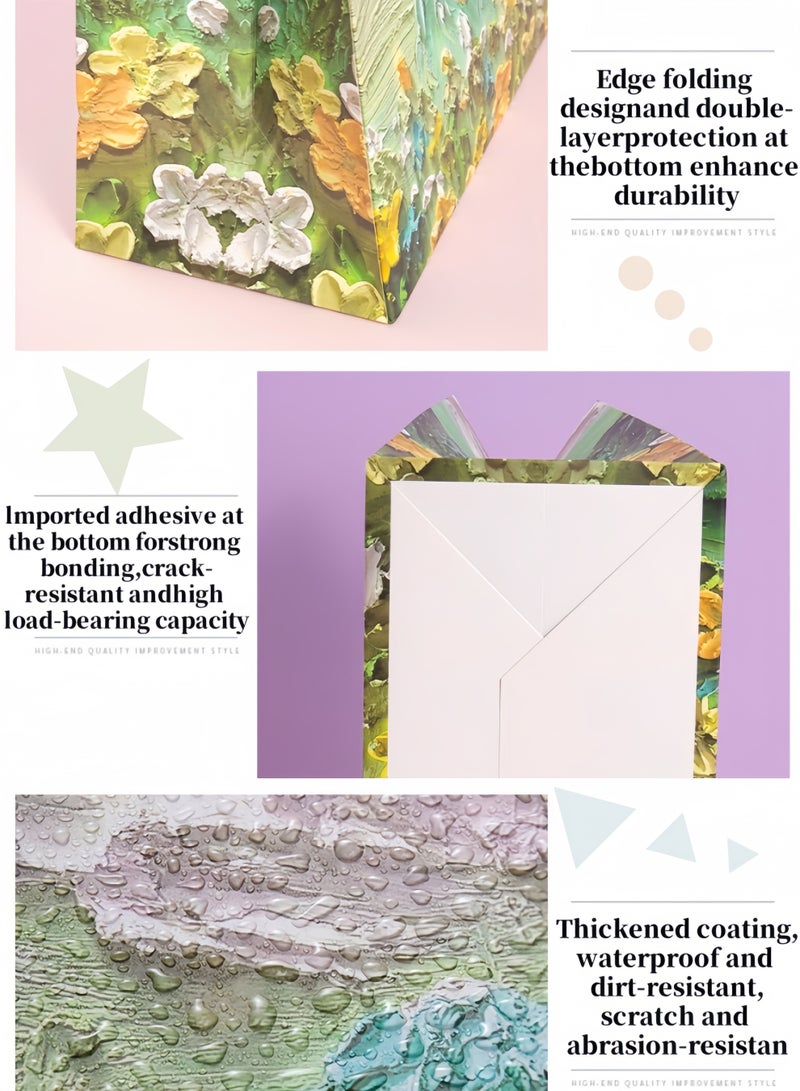 لغة حقيبة هدايا ملونة بمقبض، أكياس هدايا ورقية بطبعة زيتية، مقاس متوسط، أكياس هدايا صغيرة للهدايا وأعياد الميلاد وأكياس هدايا ورقية للأم وحفلات الزفاف والحفلات - Image 3