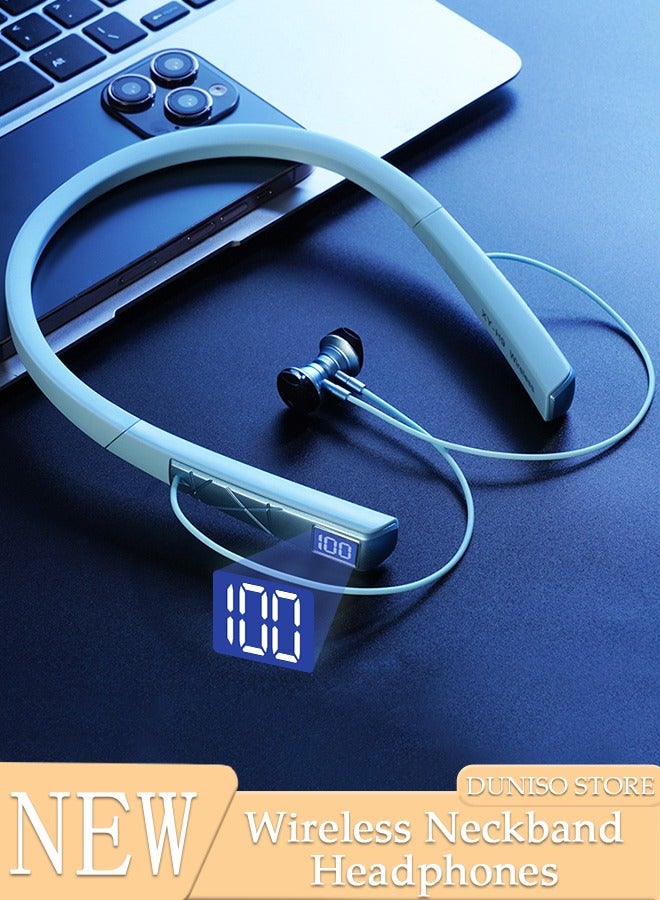 DUNISO Wireless Neckband Headphones Bluetooth 5.0 Headphones for Phone Calls 200H Extra Long Playtime Wireless Stereo Neckband Earbuds Waterproof Earphones for IOS and Android  - Image 1