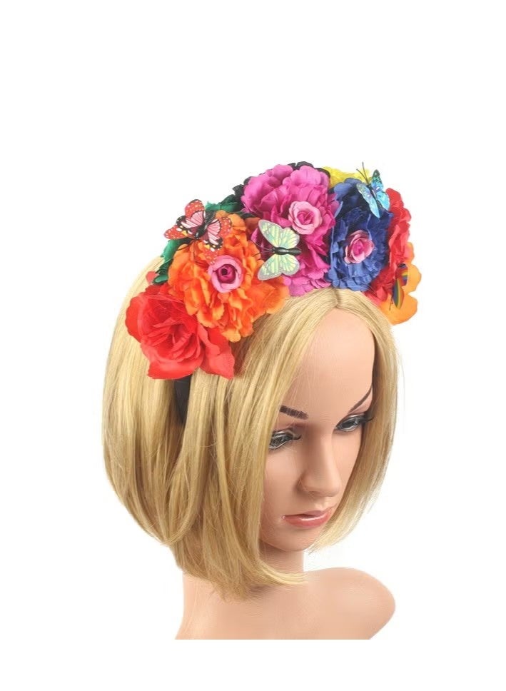 Unewshi Mexican Flower Crowns Headband, Headpiece for Halloween Festival Party（Colorful） - Image 5