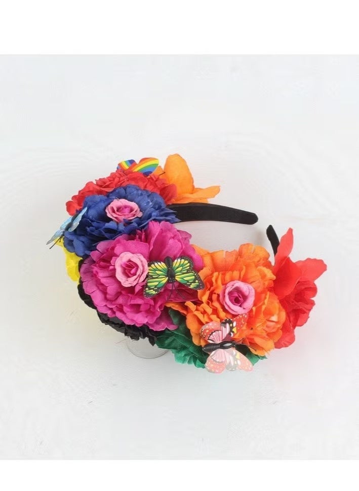 Unewshi Mexican Flower Crowns Headband, Headpiece for Halloween Festival Party（Colorful） - Image 4